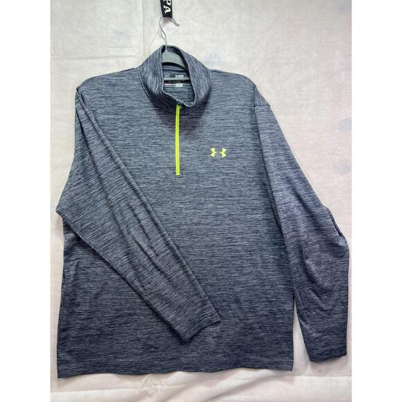 Under Armour 1/4 Zip Pullover Men’s Size XL Gray Neon Yellow Logo Long Sleeve - Picture 1 of 9